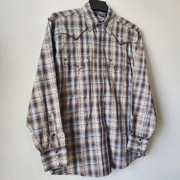 Panhandle Slim Brooks & Dunn Mens Medium Brown Blue Western Button Down Up Shirt - Picture 3 of 11